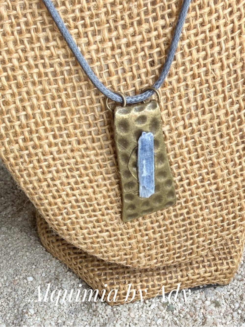 KIANITE Brass Rectangle Pendant Necklace with Blue Stone - Picture 2 of 3